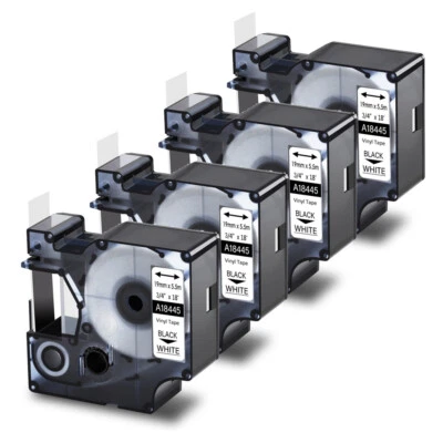 DIGI 4PK Black on White IND Vinyl Label Tape 18445 for Dymo Rhino 6000 5200 5000 3/4"