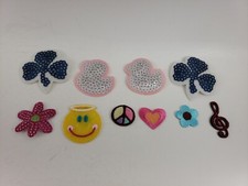 Lot Of Ten Iron On Patches Smiley Face Peace Sign Ducks Clovers Heart Flowers