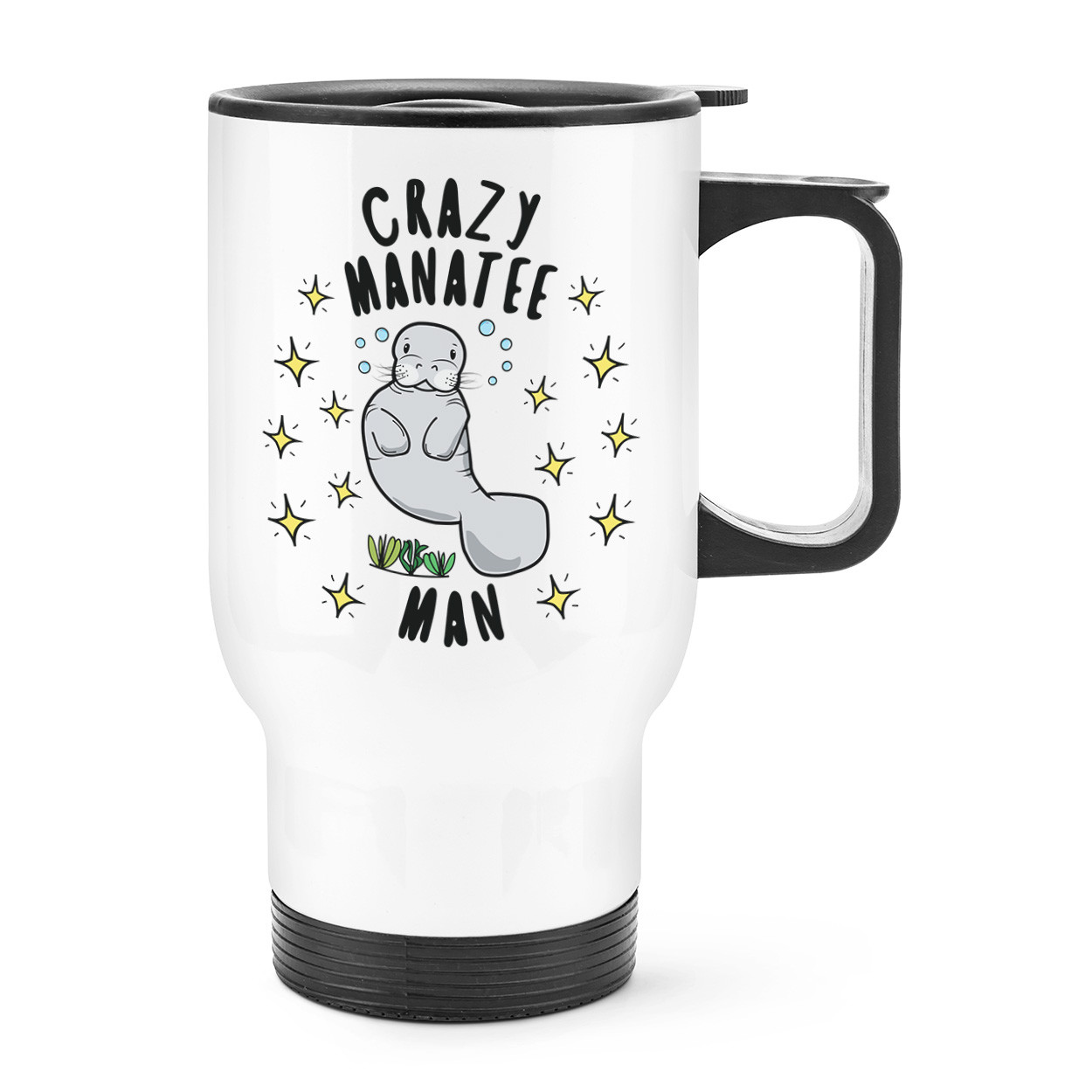 Crazy Manatee Man Stars Travel Mug Cup With Handle - Funny Animal Thermal