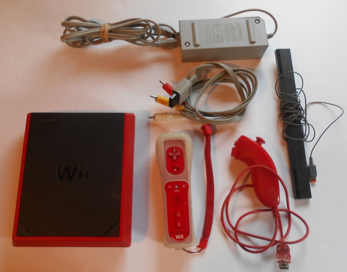 TESTED RED NINTENDO Wii MINI CONSOLE W/ MOTION BAR/POWER/AUD VID