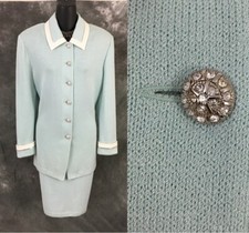 BEAUTIFUL St John evening knit rhinestones embellished jacket skirt suit size 14