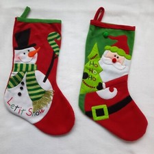 Snowman and Santa Two Christmas Stockings Holiday Decor 18"