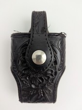 Black Western Tooled Leather Belt Clip Snap Close Small Phone Holster