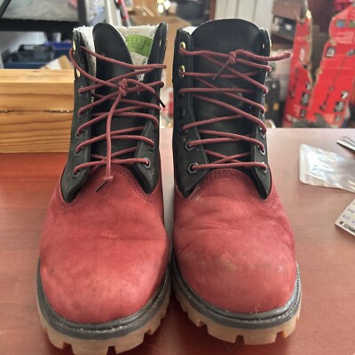 Timberland Genuine Leather Burgundy/Red & Black Boots Size