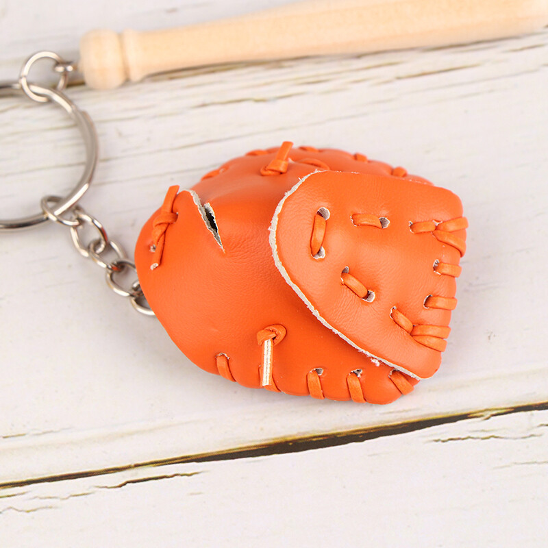 3D PU Colorful Mini Baseball Glove Wooden Bat Keychain Sports Car Key