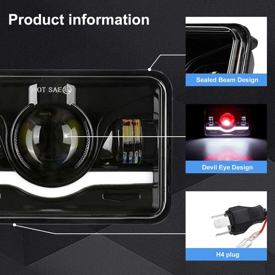 Faros LED de haz alto/bajo para Kenworth W900 T800 Peterbilt 357 379 378 4 piezas 4x6" Foto 3 de 4