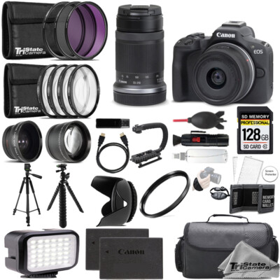 Canon EOS R50 +18-45mm Lens+55-210mm Lens 128GB +Ext Bat+9 PC Filter MEGA Kit