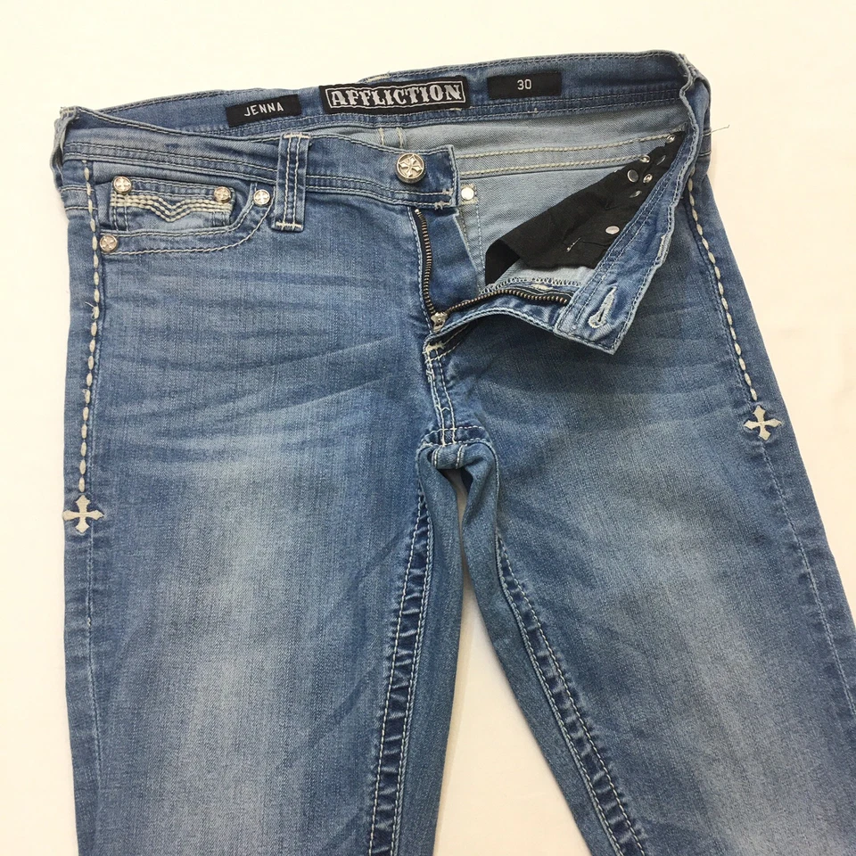 Pantalones de mezclilla elásticos cristal AFFLICTION Jenna Jeans para mujer 32x32 (30 etiquetas) Foto 4 de 4