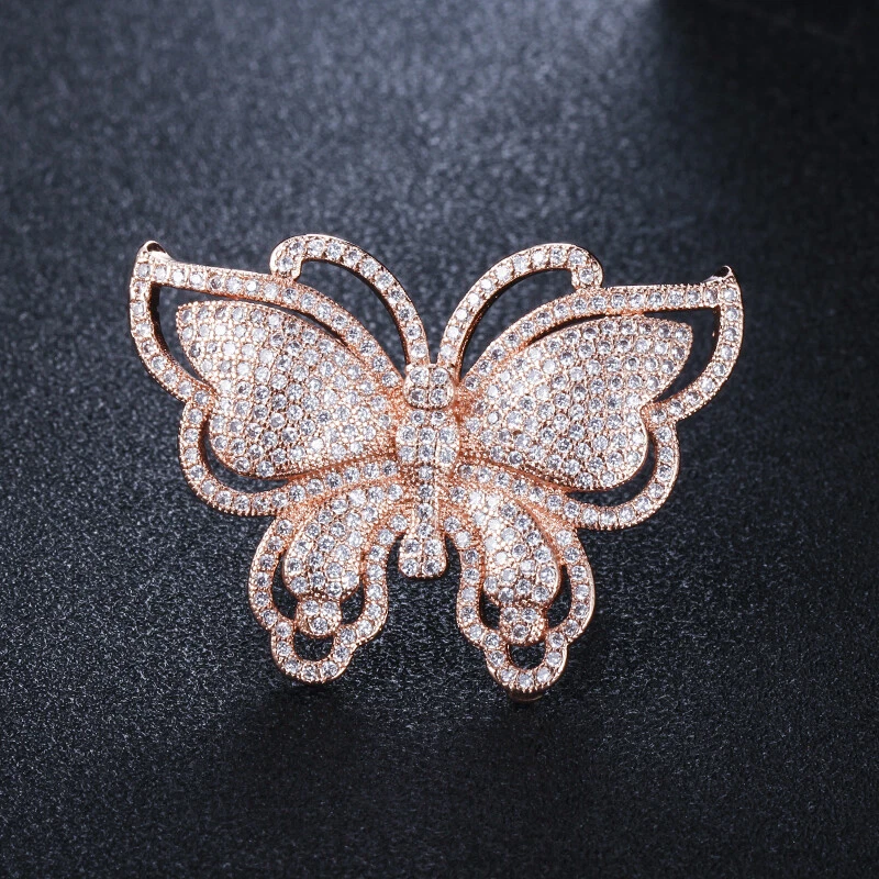 CWWZircons Cubic Zirconia Butterfly Shape Big Rose Gold Ring for Party Prom  - Image 4 of 4