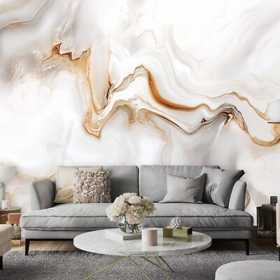 Riesentapete Marmor Wandbild 312x219cm Steinimitat Weiß Gold