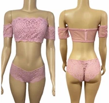 VICTORIAS SECRET DREAM ANGELS SET BRALETTE CROP TOP BRA & PANTY CHEEKY LARGE