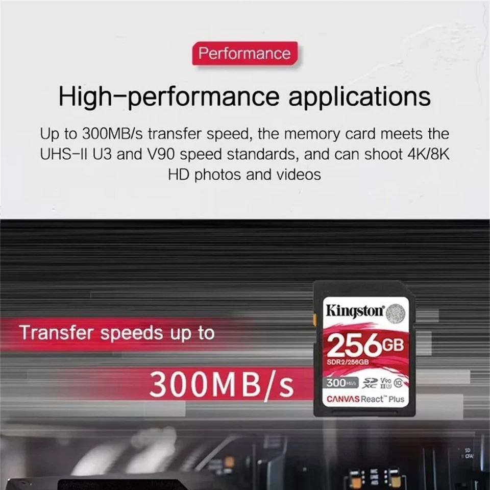 Kingston Canvas React Plus 32GB 64GB 128GB 256GB UHS-II V90 U3 SD Card 300MB/s - Image 3 of 4
