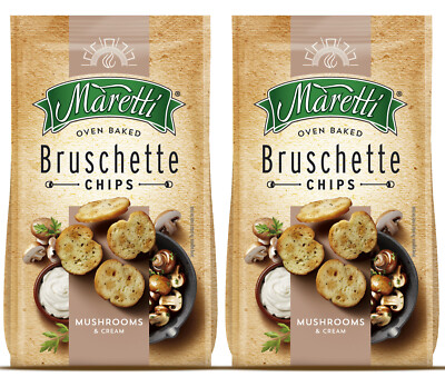 2 BRUSCHETTE MARETTI Mushroom & Cream Flavor Oven Baked Bread Chips Snacks 70g