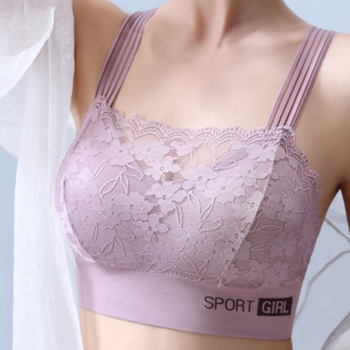 Lace Bra All-day Comfort Floral Bandeau with Wide Shoulder Straps for Maximum