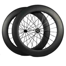 Carbon Fiber Road Triathlon Bicycle Wheelset 700c 25mm Width 80mm Depth Clincher