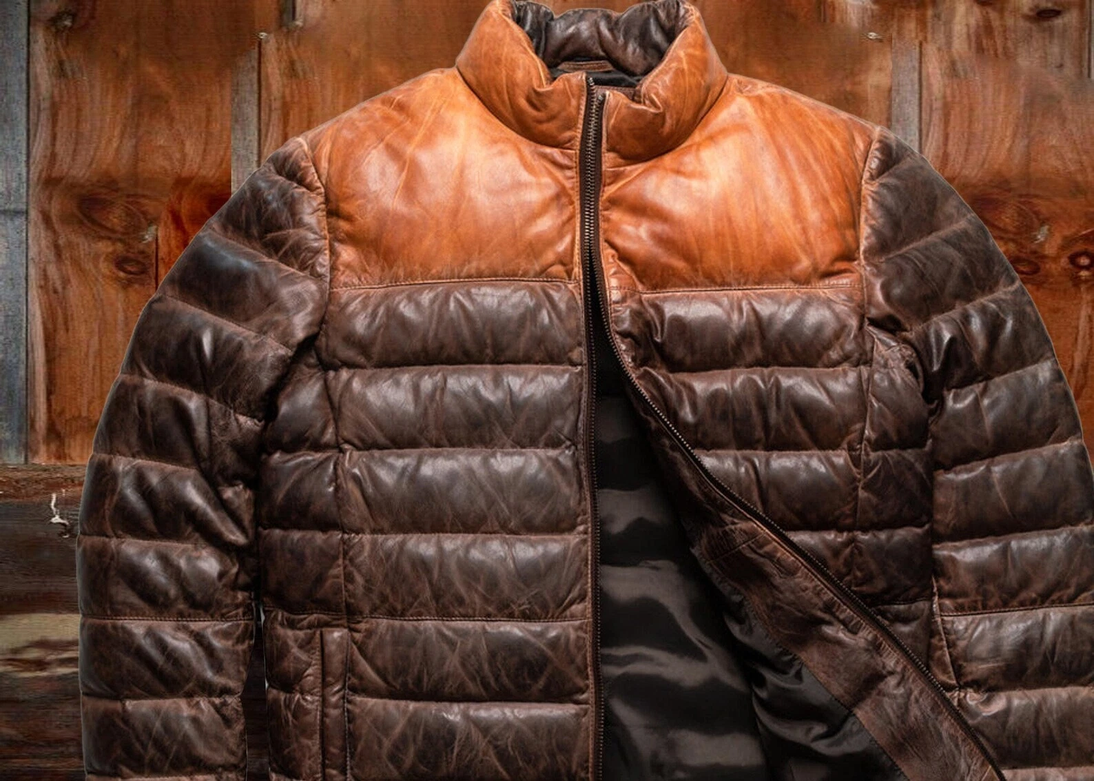 Men’s Lambskin Leather Puffer Jacket