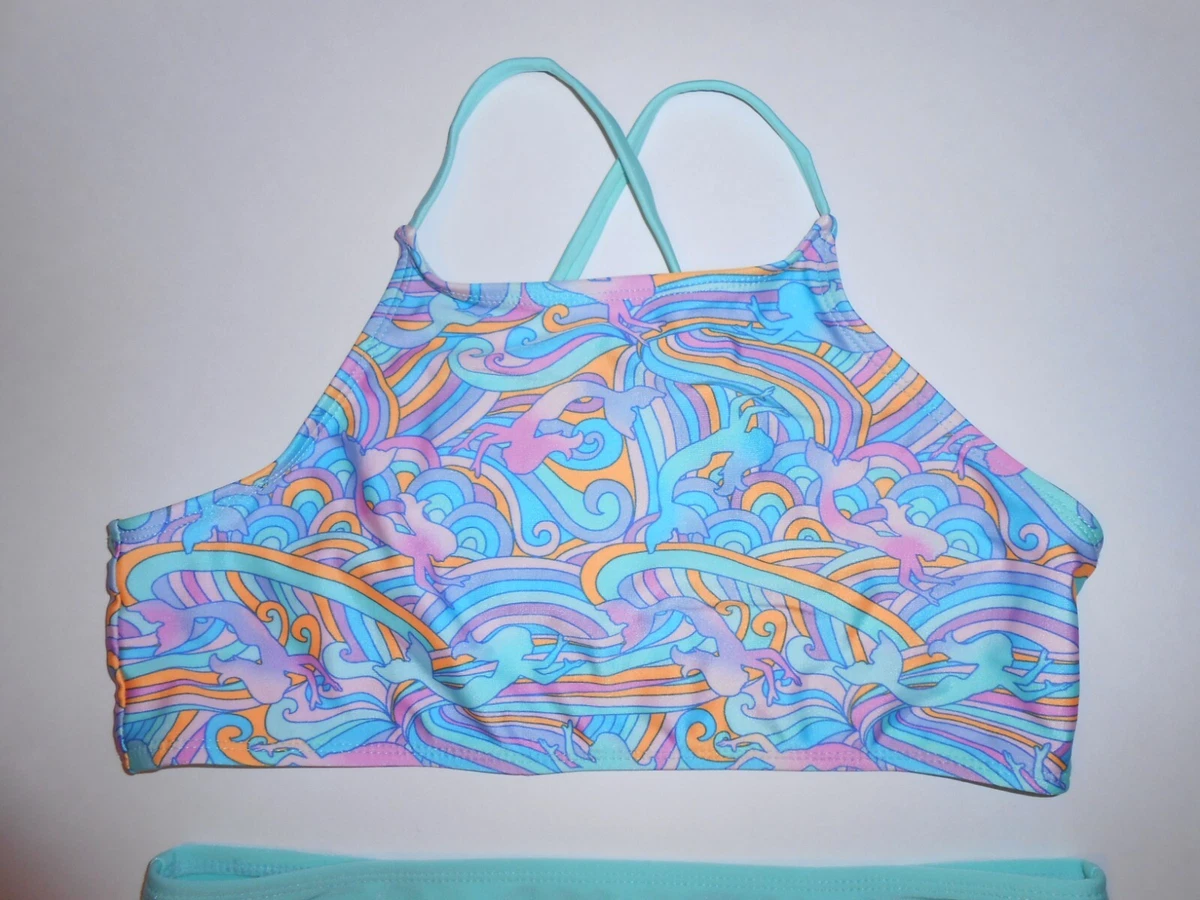 WONDER NATION Girls XXL (18) 2-Pc Swim Top Rainbow Mermaids Mint Green Bikini