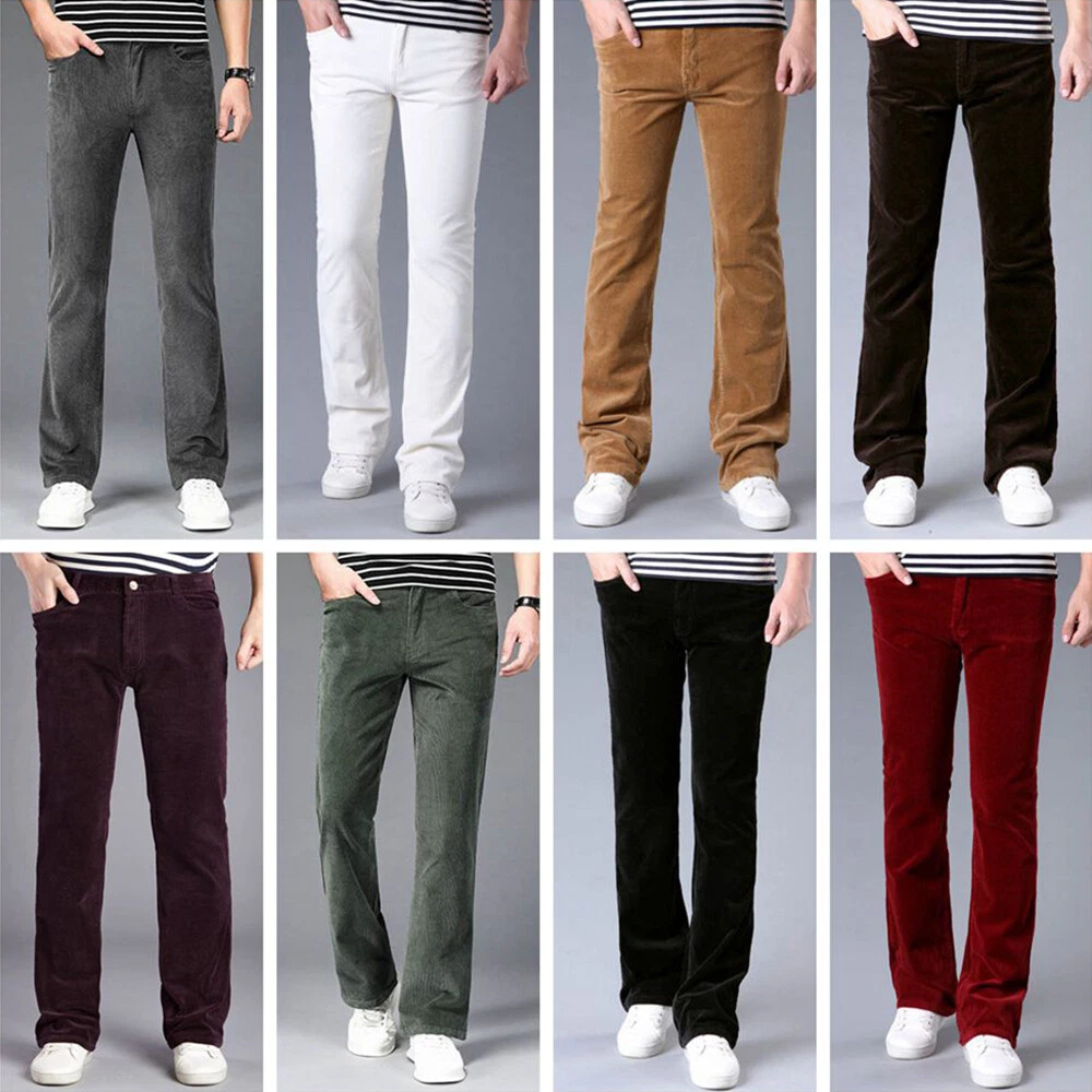 Men 60s 70s Corduroy Bell Bottom Flared Pants Retro Bootcut Trousers Fit  Stretch