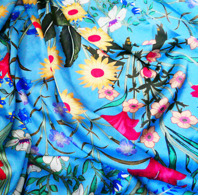 Designer Gucci Floral Style Silk Blend Satin Fabric UK