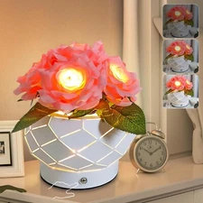 Rose Table Lamp, 3 Colors Touch Infinitely Dimming Flower with Vase Lamp, Rec...