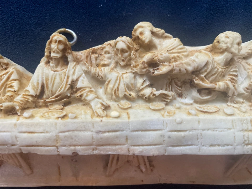 Colgante de pared escultura de la Última Cena de alabastro tallada a mano vintage Foto 3 de 4