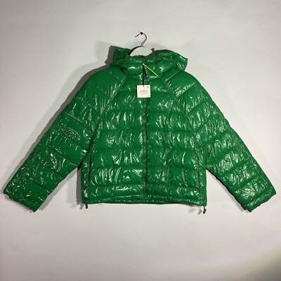 Zara Glossy Puffer Jacket Womens Green Thick Jacket Size M Medium