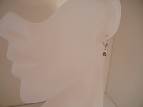 14K White Gold .90CTW Genuine Amethyst Oval LeverBack Dangle Earrings - Picture 6 of 7