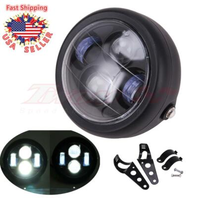 Phare rond LED de moto avec faisceau haut/bas DRL, lampe de jour, pour Cafe Race