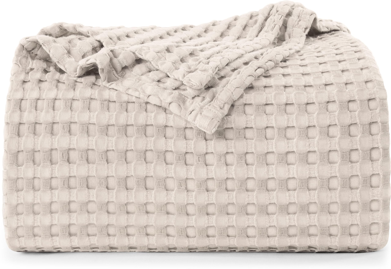 Soft Lightweight Khaki Cotton Waffle Blanket 300 GSM Queen Size 90x90 Inch