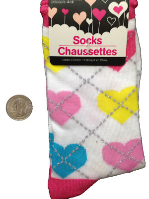 Novelty Print HEARTS ARGYLE CREW SOCKS-Funky Retro Love Fashion Accessory-Adult
