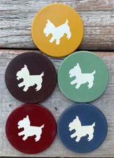 (5) USPC Scottish Terrier Scottie Dog Inlaid Casino Poker Chip Vintage