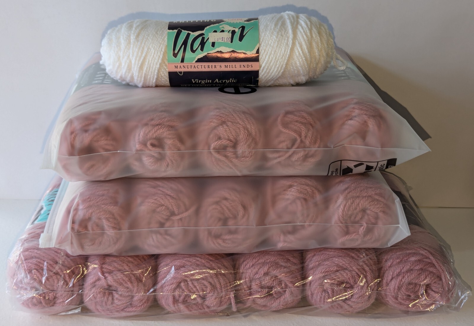 (16) 3 oz Skeins MANUFACTURER'S MILL ENDS Pink/Mauve/Rose Yarn HAND KNITTING