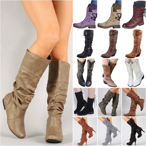 Womens Winter Mid Calf Boots Ladies 