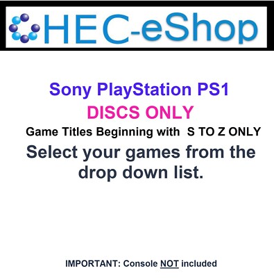 Sony PlayStation 1 Nur Disc Bitte Wählen Sie Ihre Spiele aus Dropdown S - Z Liste