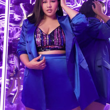 New Eloquii Holiday Premium Blue Satin Double Breasted Dress Blazer 18