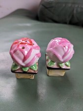VINTAGE PAIR OF SALT  PEPPER SHAKERS PINK ROSE japan