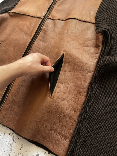 Rare Vintage Kenneth Cole Lambskin Leather Wool Zip Up Brown Jacket Size 52 - Picture 6 of 14