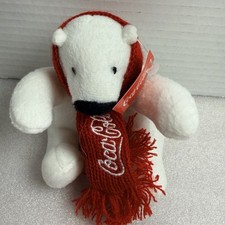 Coca-Cola Coke Mini Bear Plush Stuffed Animal White Polar Bear Red Winter Scarf