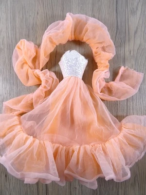Vintage Mode Fashion für Peaches n Cream Barbie Kleid + Boa Mattel 80er (21312) - Bild 1 von 4