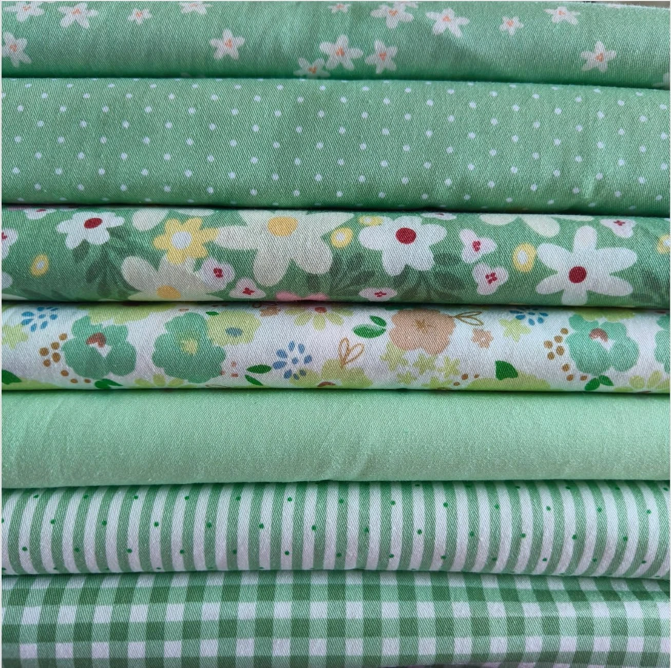 7 PCS Quilting Fat Quarters Fabric Bundles Sewing Cotton Green Craft image 1