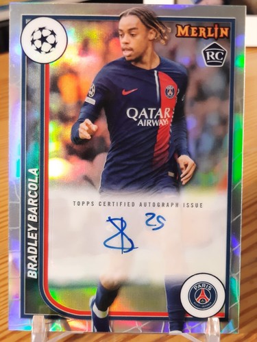Bradley Barcola 2024 Topps Merlin Silver Auto RC #AU-BB Paris Saint Germain - Imagen 2 de 5