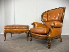Chippendale Ledersessel Hocker Vintage Barock Sessel Set Chesterfield Antik
