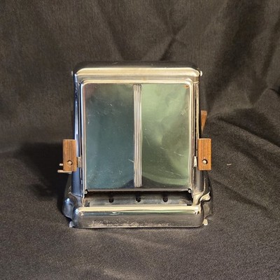 Vintage Nelson Mfg Co Toaster Cat C100 Art Deco Chrome Flip Down Wood Handles