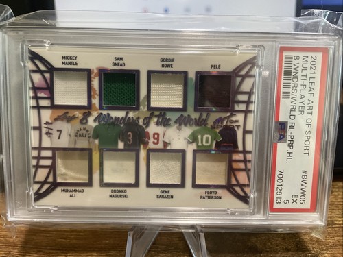 2021 Leaf Art Of Sport 8 Wonders Relics Purple #/4 Pele, Mantle, Ali, PSA 5