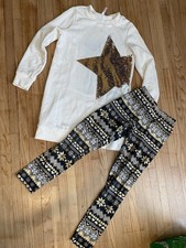 Fabkids Girl 10-12 Flip Sequin Star Sweater w Leggings Set Long Sleeve