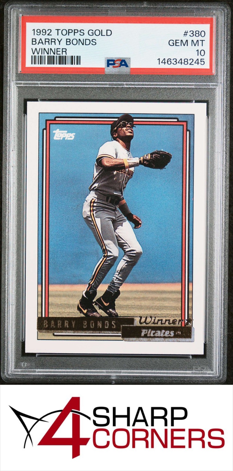 1992 TOPPS GOLD WINNER #380 BARRY BONDS PIRATES PSA 10 view 1