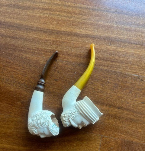 TWO VINTAGE TURKISH BEARDED SULTAN/MAN MEERSCHAUM TOBACCO PIPE  iL4