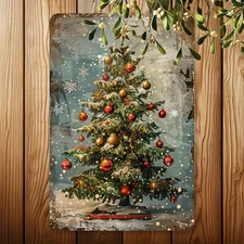 Vintage Christmas Tree Metal Tin Sign Rustproof and Waterproof 8x12