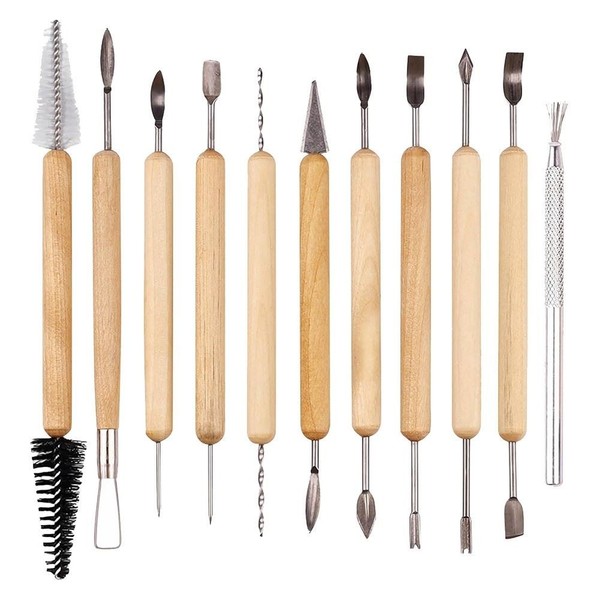 11Piece Holzgriff EndstüCke Modellierung Werkzeuge Bildhauerei FüR Ton Einfach-image