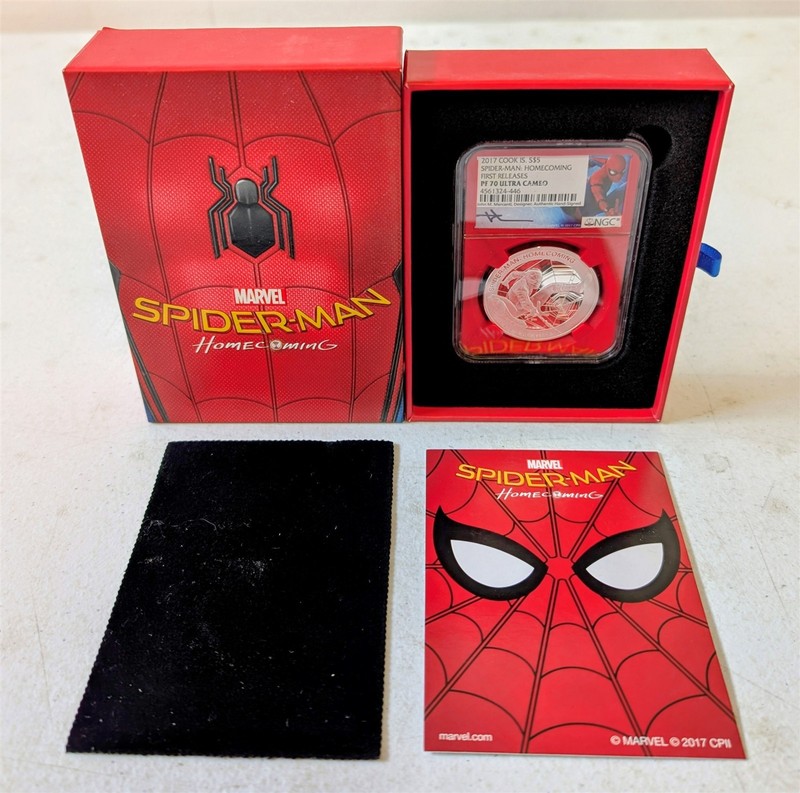 SPIDER-MAN Homecoming 1oz .999 Silver Coin Proof Box & COA 2017 Cook Islands